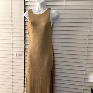 Gold shimmery split evening dress (size small)